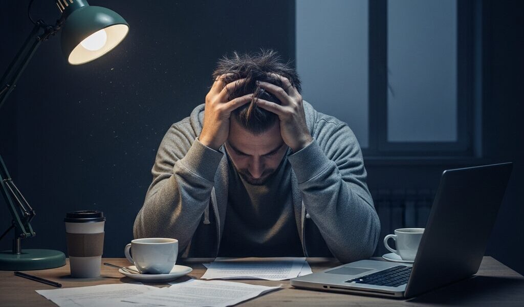 不安が止まらず頭を抱える男性