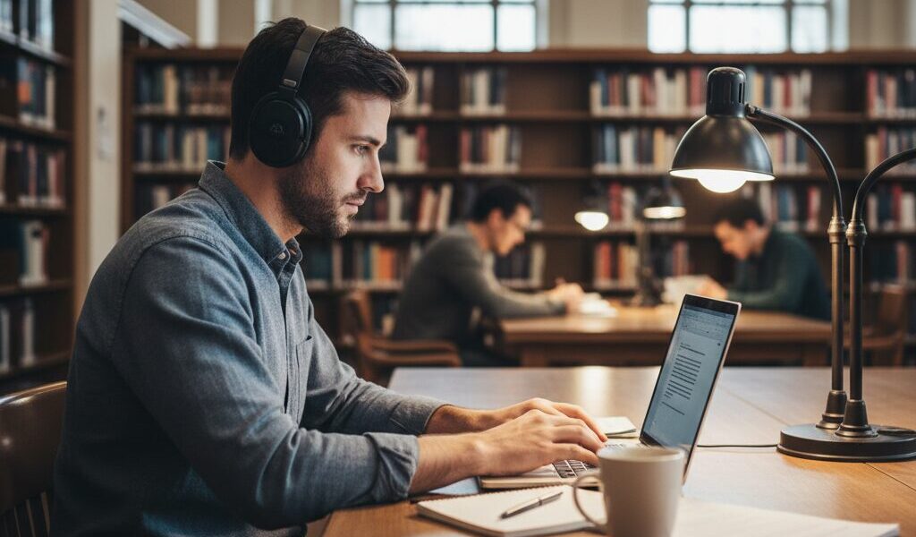 リワークで静かに自身の課題に取り組む男性