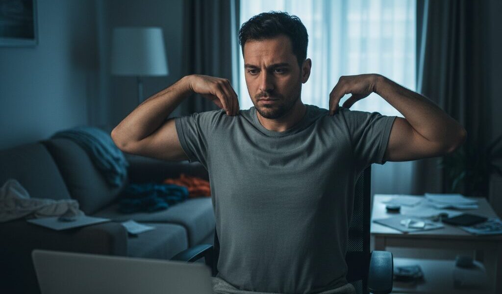 やる気があるのに動けない肩を動かす男性